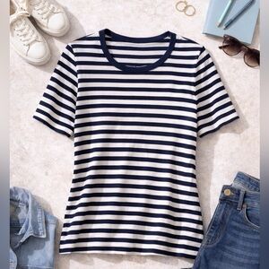Croft & Arrow Navy & White Striped Short Sleeve Tee – Women’s XXL